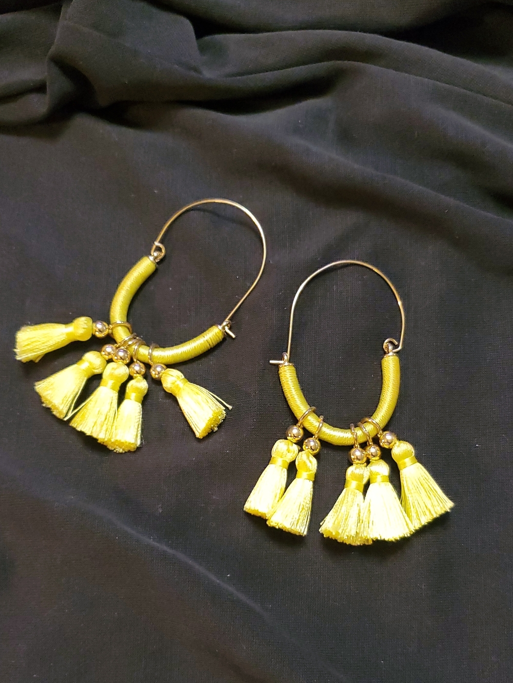 Yellow Tassel Hoop Earrings - Women Jewelry